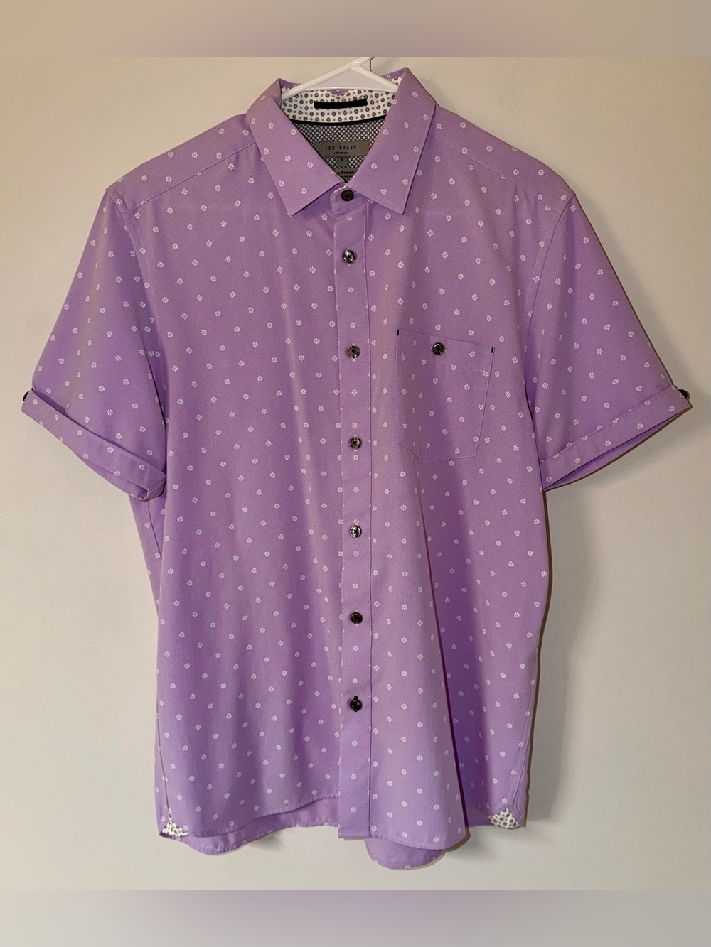 Ted Baker London Mens Size 4 / Large Purple White Floral S/S Button Down Shirt